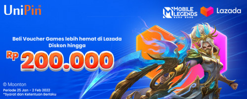 Diskon hingga Rp200.000 Voucher UniPin di 2.2 Sale Lazada